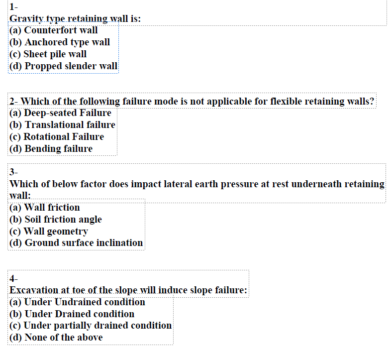 Solved 1 Gravity type retaining wall is (a) Counterfort