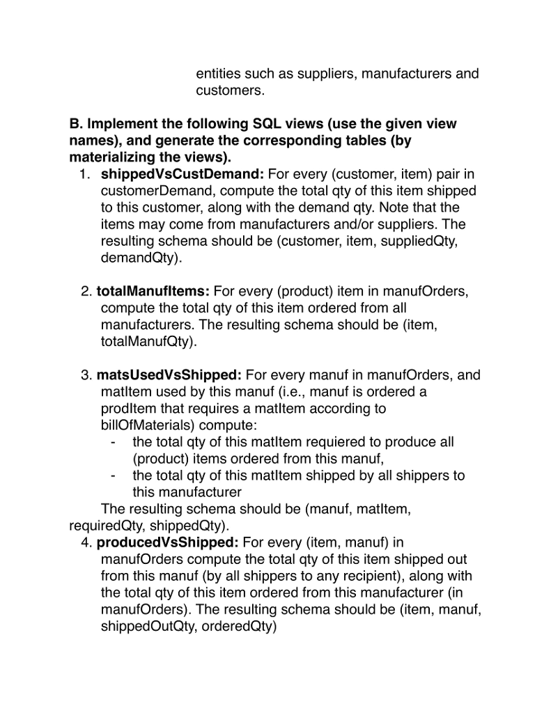 Part 2: Database implementation: A. Create the | Chegg.com