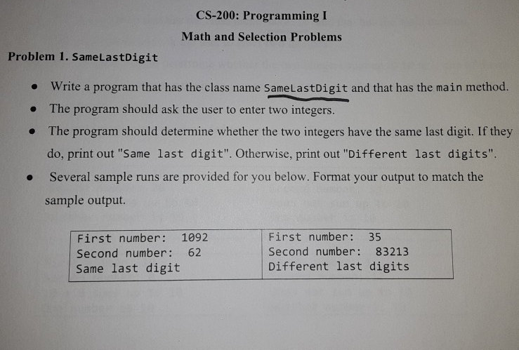 Solved CS-200: Programming I Math and Selection Problems | Chegg.com