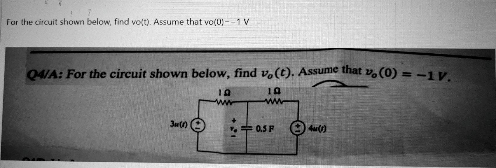 Solved For The Circuit Shown Below, Find Vo(t). Assume That | Chegg.com