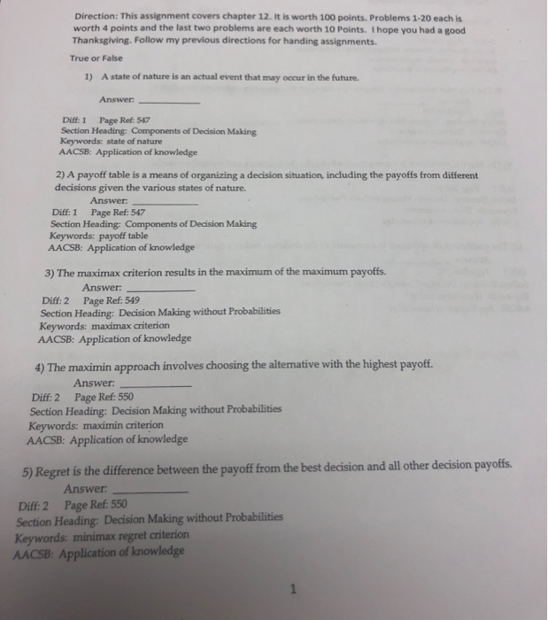Solved Direction: This assignment covers chapter 12. It is | Chegg.com
