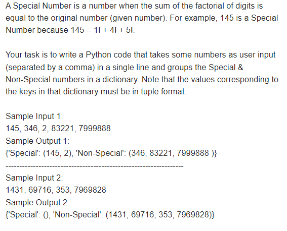 Solved A Special Number is a number when the sum of the | Chegg.com