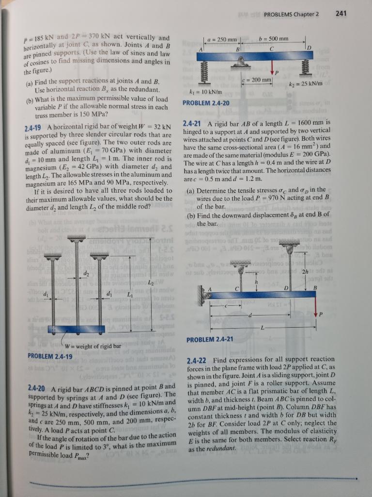 Solved P= 185 kN and 2P 370 kN act vertically and | Chegg.com