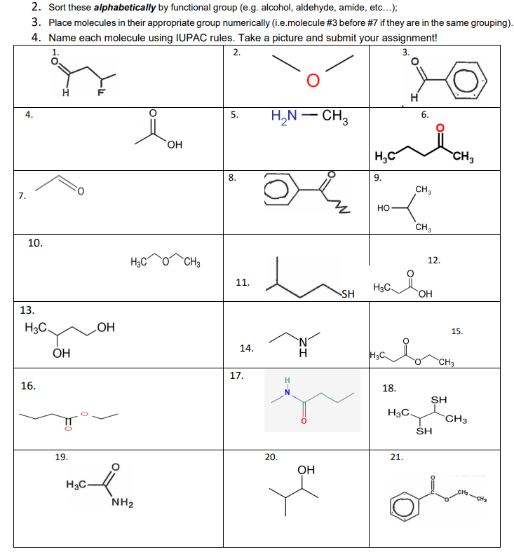 Solved 2. Sort these alphabetically by functional group | Chegg.com