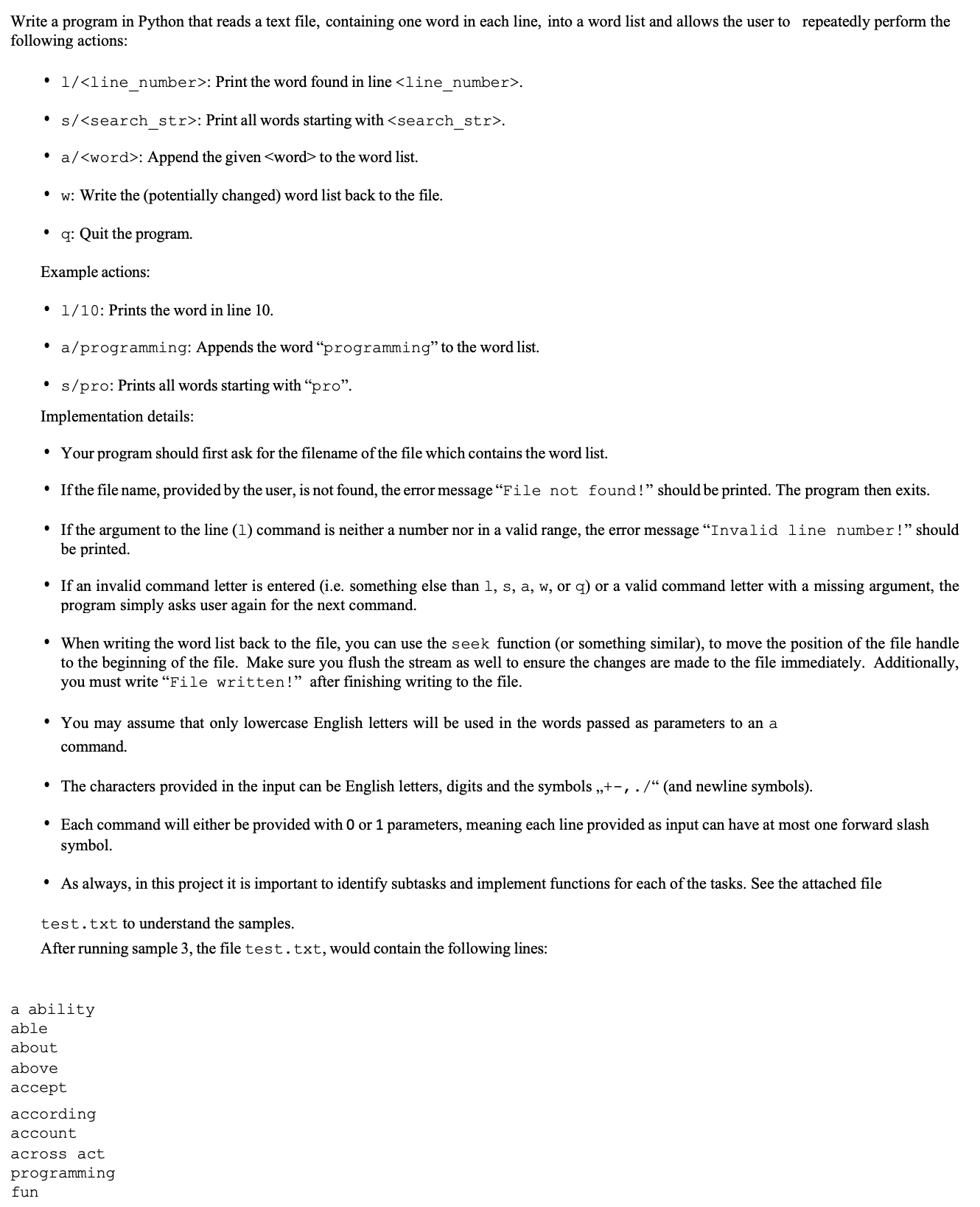 Solved Write a program in Python that reads a text file, | Chegg.com