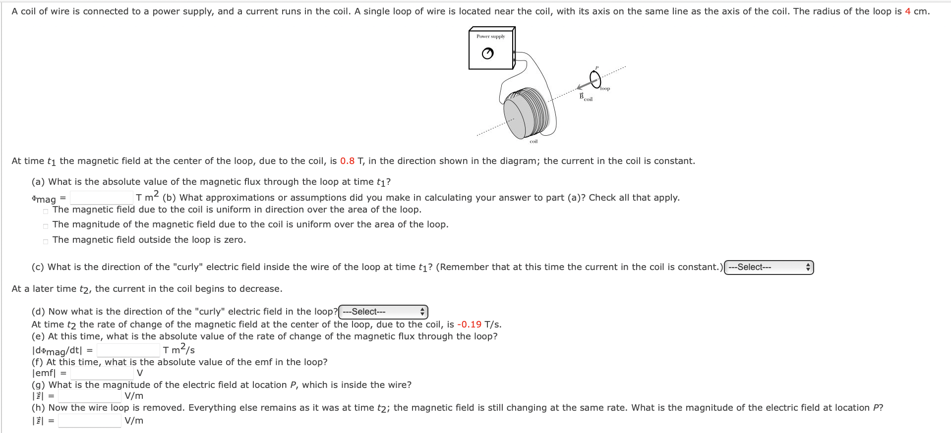 Solved At Time T1 The Magnetic Field At The Center Of The | Chegg.com