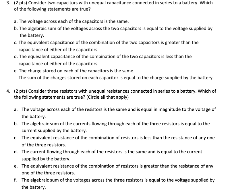 Solved 3. (2 pts) Consider two capacitors with unequal