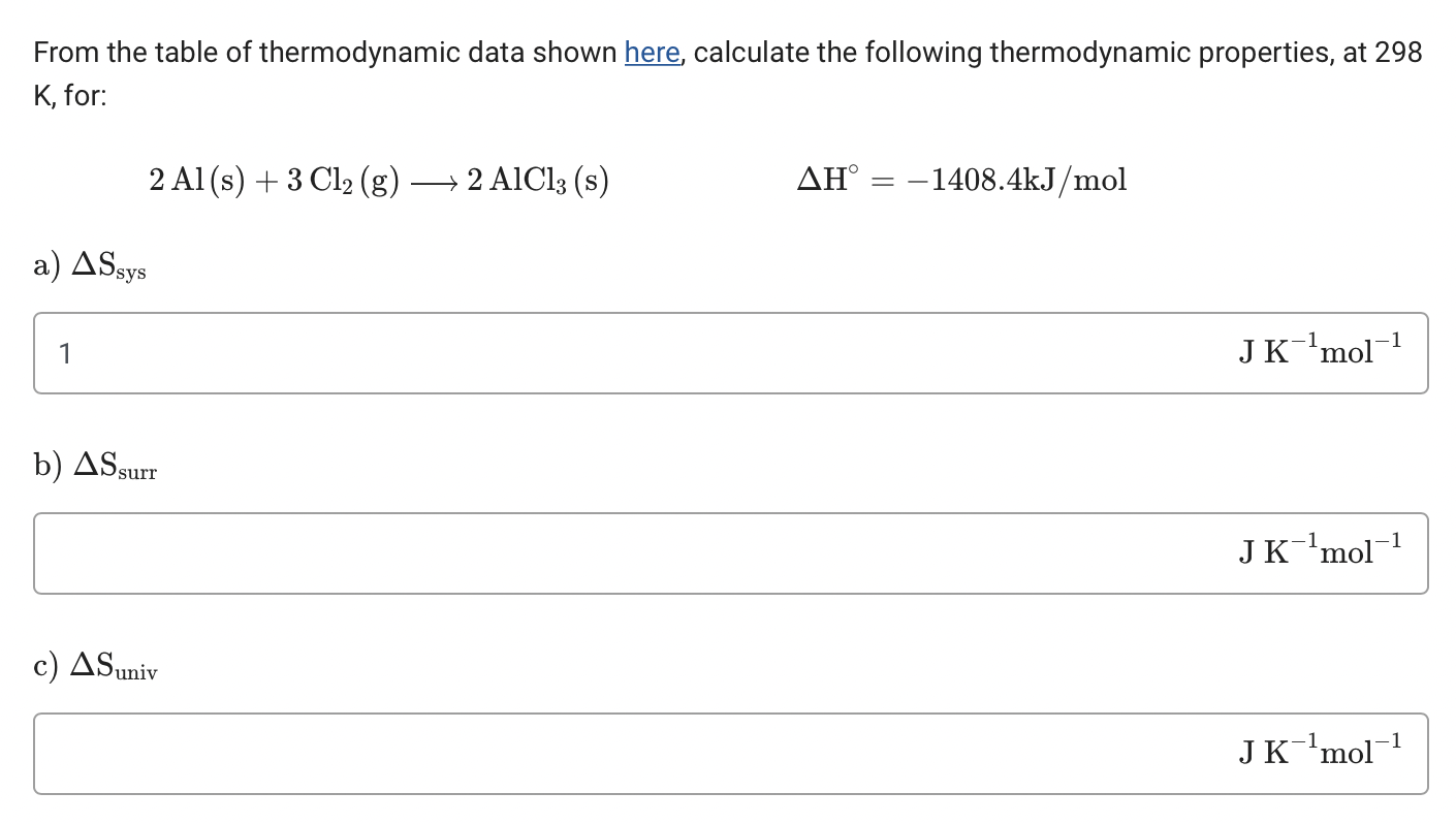 Solved From the table of thermodynamic data shown here, | Chegg.com