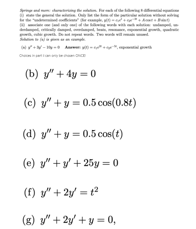 Solved Springs And More: Characterizing The Solution. For | Chegg.com