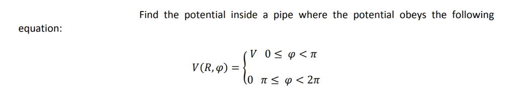 Find the potential inside a pipe where the potential | Chegg.com