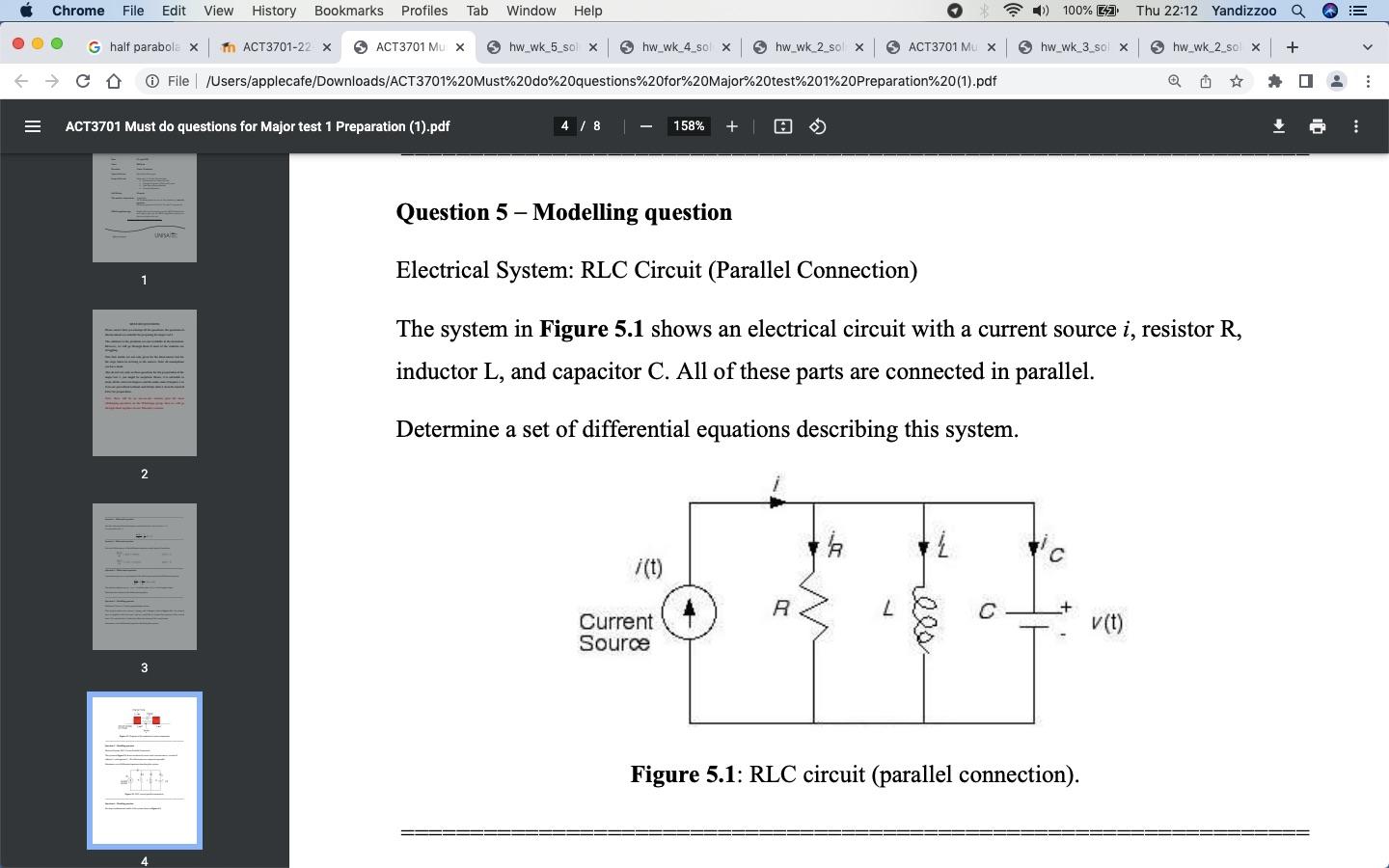 Electrical System: RLC Circuit (Parallel Connection)
The system in Figure 5.1 shows an electrical circuit with a current sour