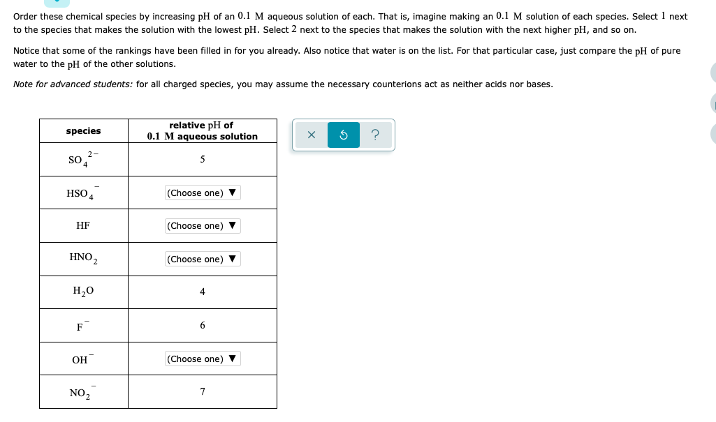 Order These Chemical Species Increasing Ph Of An Chegg 