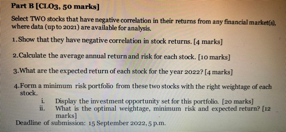 Select TWO stocks that have negative correlation in | Chegg.com