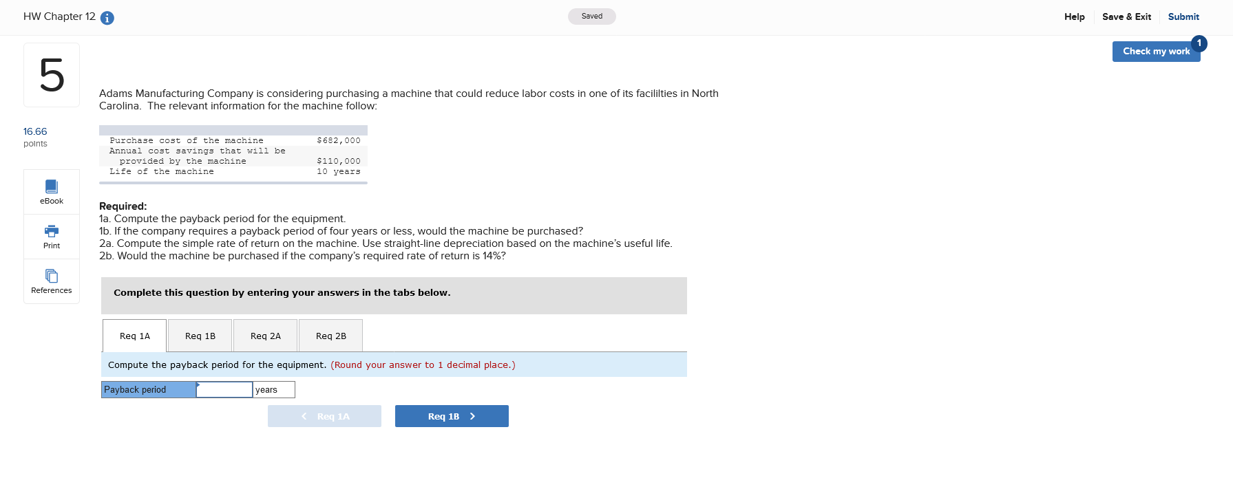 Solved HW Chapter 12 A Saved Help Save & Exit Submit Check | Chegg.com