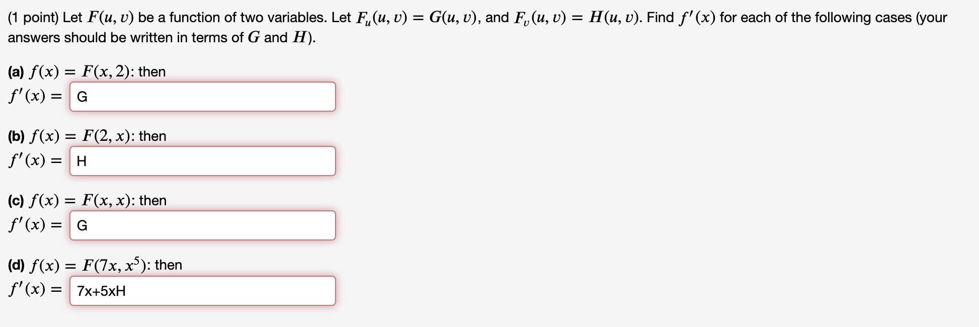 Solved 1 Point Let F U V Be A Function Of Two Variabl Chegg Com