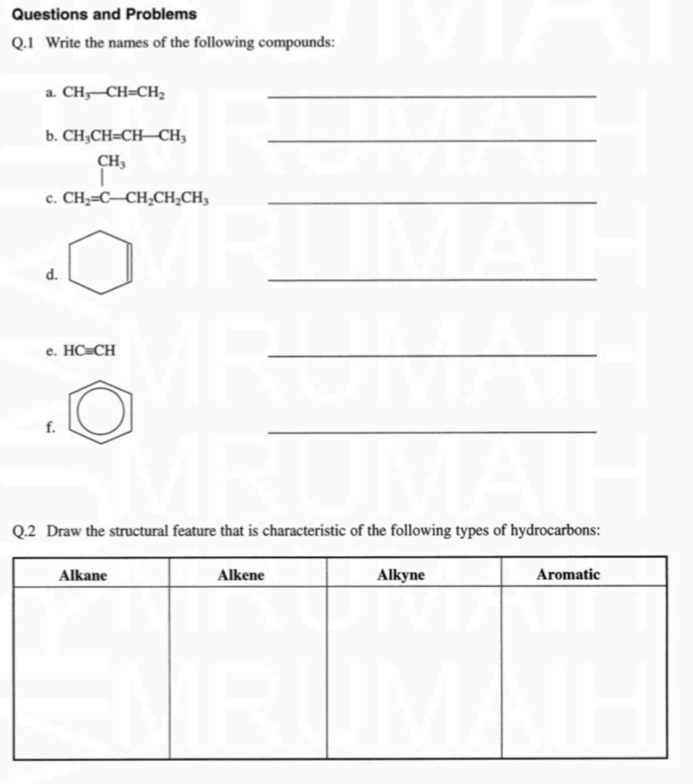 Solved A. Types of Hydrocarbons Models of Unsaturated