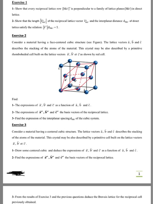 Solved Exercise 1 1- Show that every reciprocal lattice row | Chegg.com