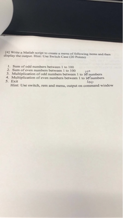 Solved [4] Write a Matlab script to create a menu of | Chegg.com