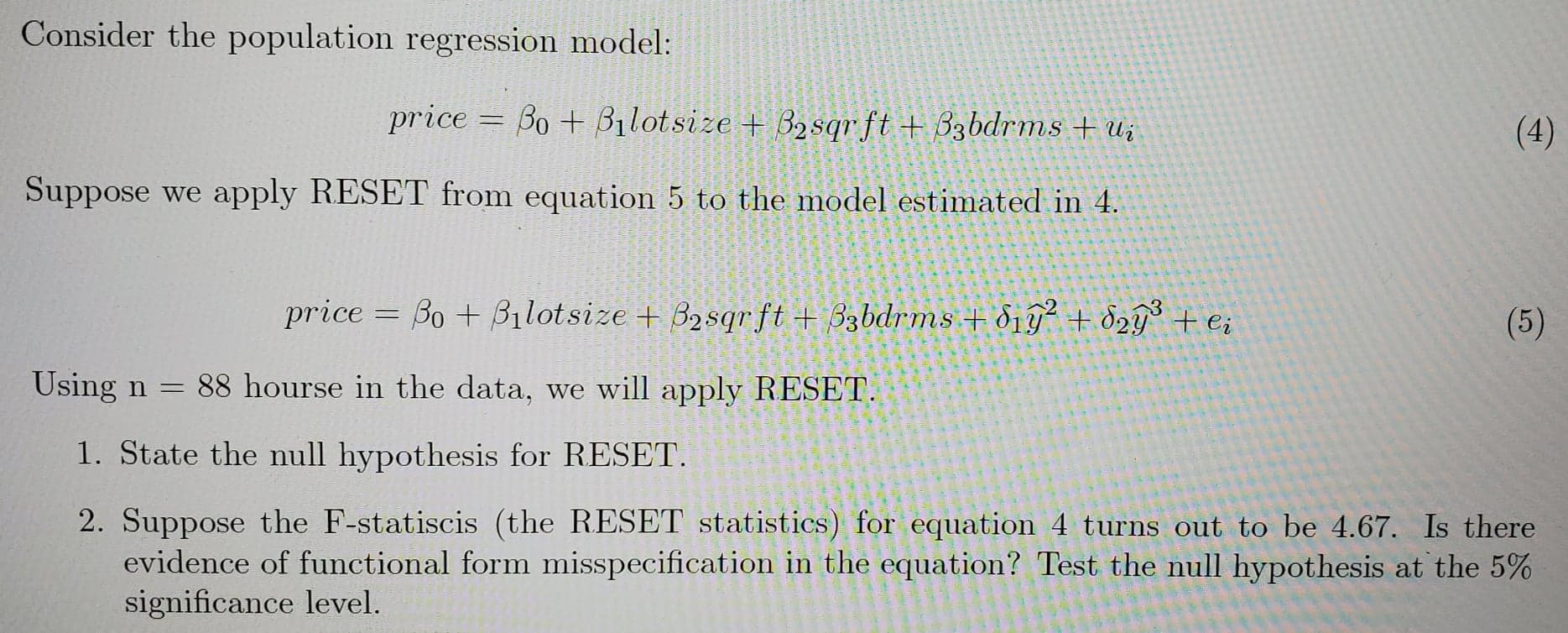 Solved Consider The Population Regression Model O Uoiss Chegg Com