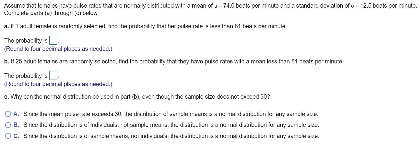 Solved Assume that females have pulse rates are | Chegg.com