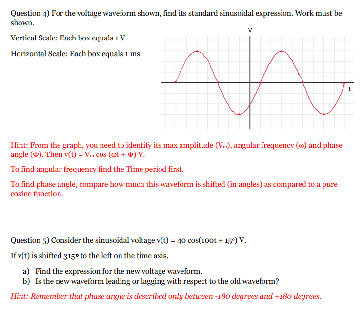 Solved Question 4) For The Voltage Waveform Shown, Find Its | Chegg.com