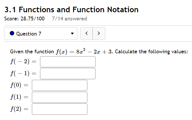 practice assignment 3.1 functions and function notation