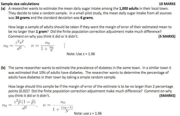 Solved Sample size calculations 10 MARKS (a) A researcher | Chegg.com
