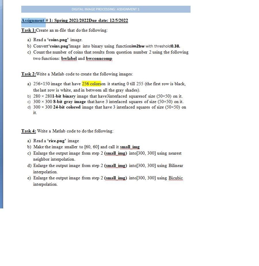 Solved DIGITAL IMAGE PROCESSING: ASSIGNMENT 1 Assignment # | Chegg.com