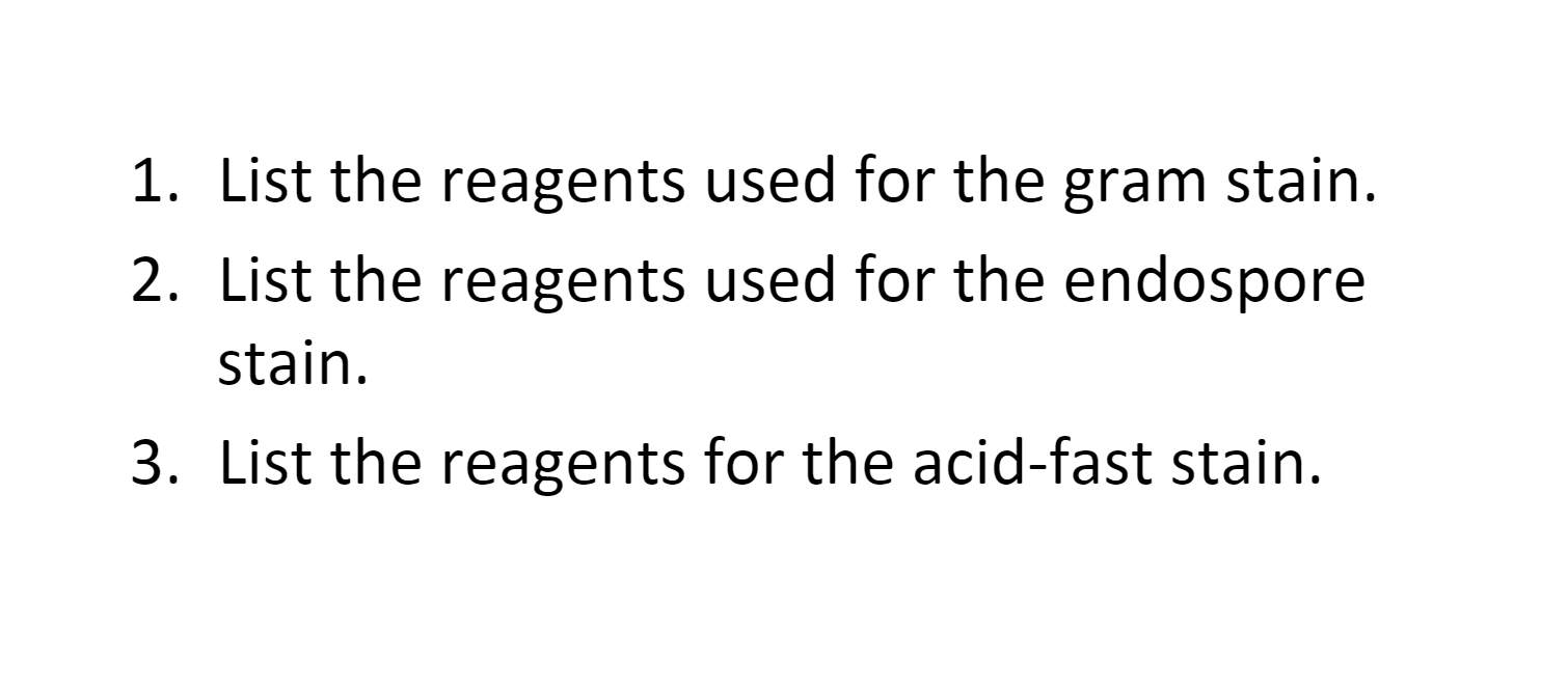 Solved 1. List the various uses for each stain listed here. | Chegg.com