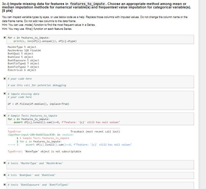 Solved 3c-i) Impute missing data for features in | Chegg.com