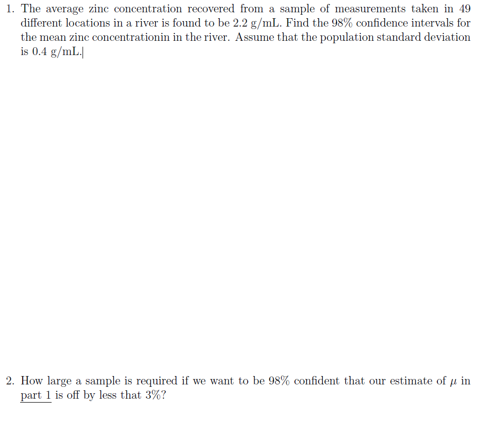 Solved 1 The Average Zinc Concentration Recovered From A Chegg Com   PhpC9cM2k