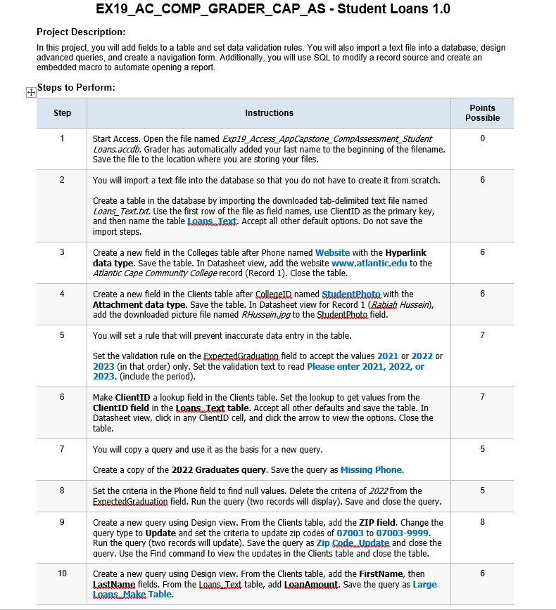 Step Instructions Points Possible 11 6 12 LO 13 5 14 | Chegg.com