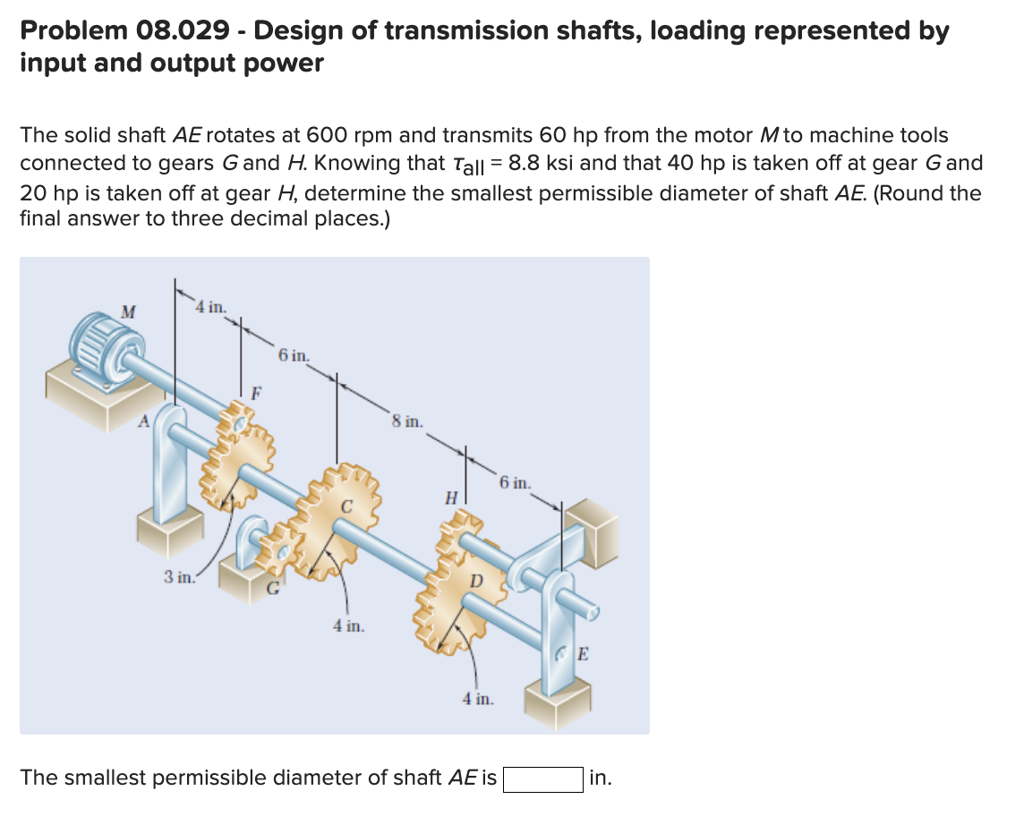 Solved Problem 08.029 - Design of transmission shafts, | Chegg.com