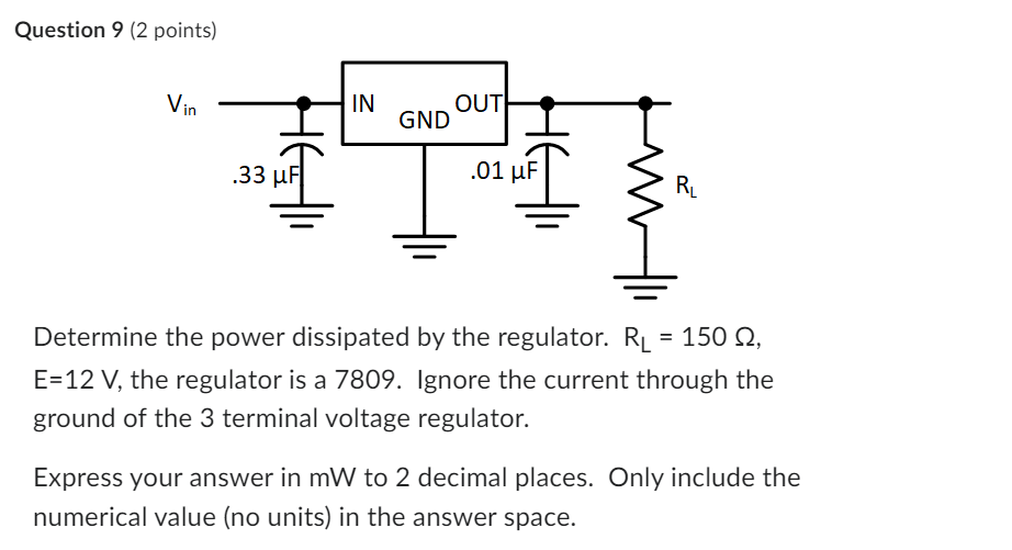 Solved Question 9 (2 Points) Determine The Power Dissipated | Chegg.com