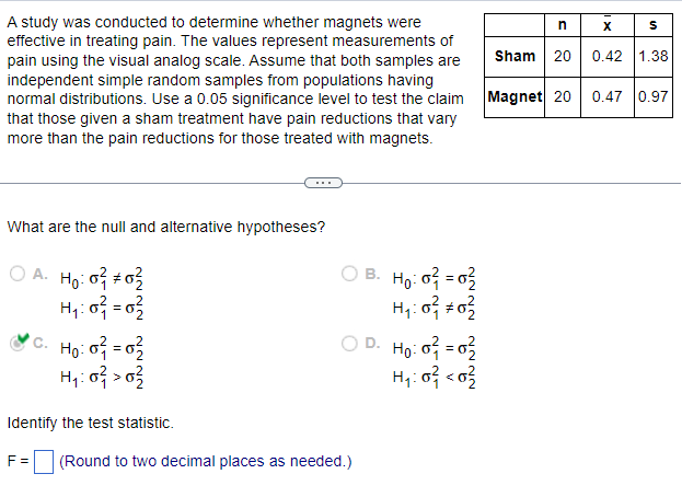 Solved A study was conducted to determine whether magnets | Chegg.com