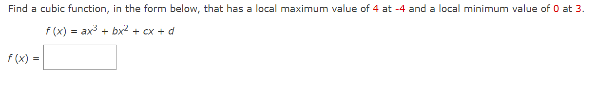 how to find local minimum of cubic function