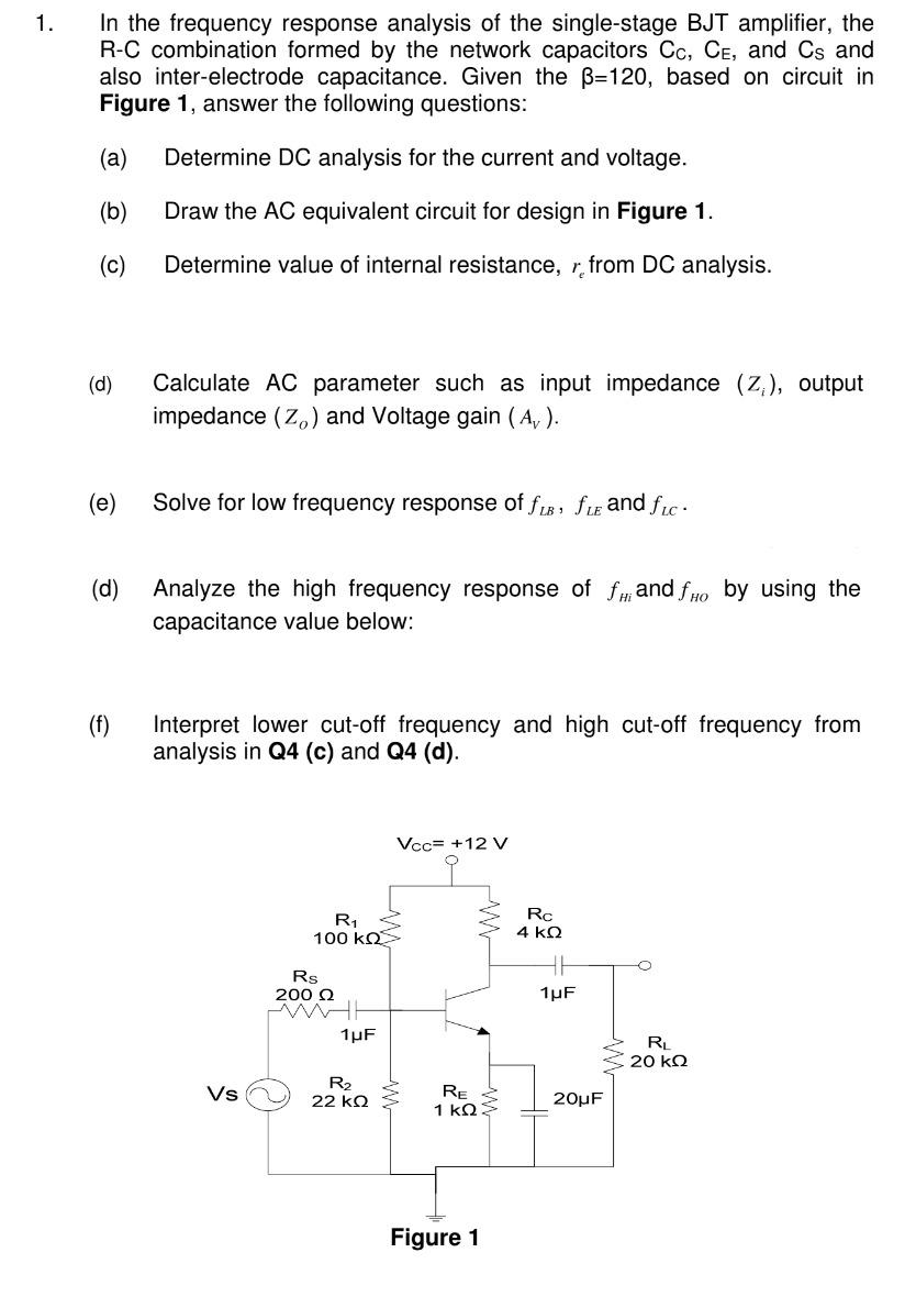 Solved 1. In the frequency response analysis of the Circuit Diagram