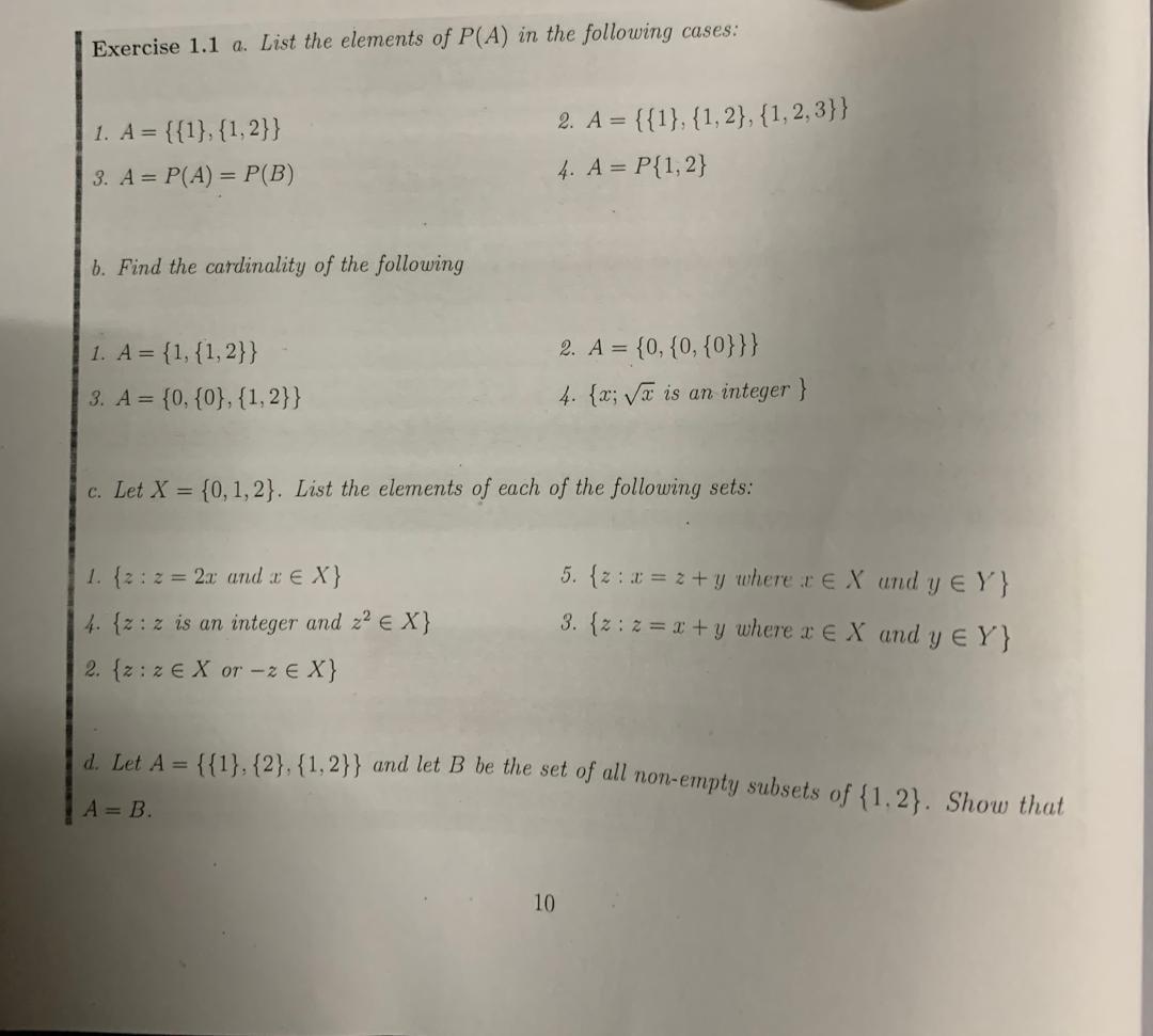 Solved Exercise 1.1 a. List the elements of P(A) in the | Chegg.com