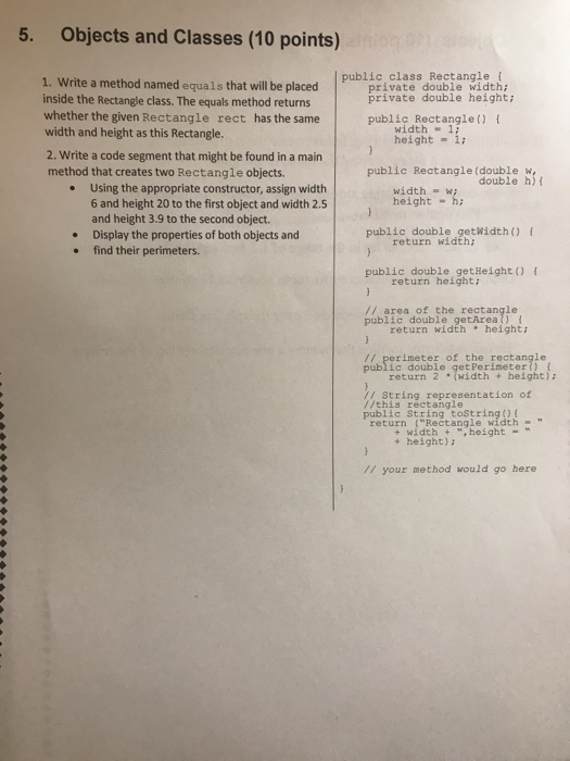 Solved 5. Objects and Classes (10 points) public, class | Chegg.com
