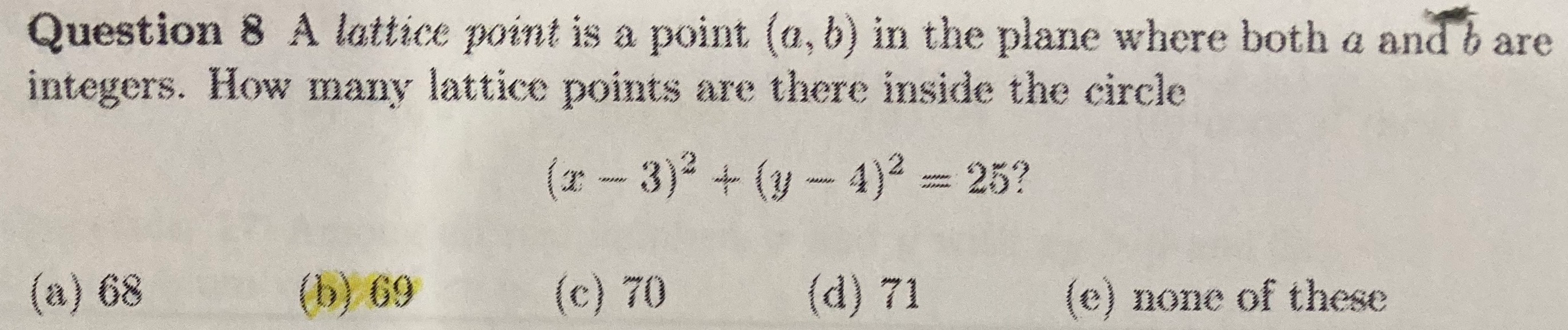 Lattice Point Problem Solved Question 8 A lattice point is a point (a, b) in the | Chegg.com
