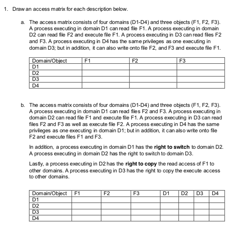 1. Draw an access matrix for each description below | Chegg.com