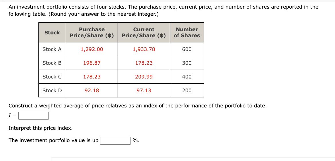 Solved An Investment Portfolio Consists Of Four Stocks. The | Chegg.com