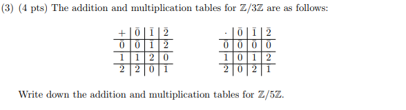 Solved (3) (4 pts) The addition and multiplication tables | Chegg.com