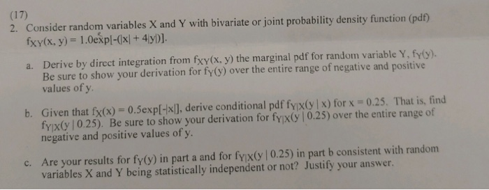 Solved (17) 2. Consider Random Variables X And Y With | Chegg.com