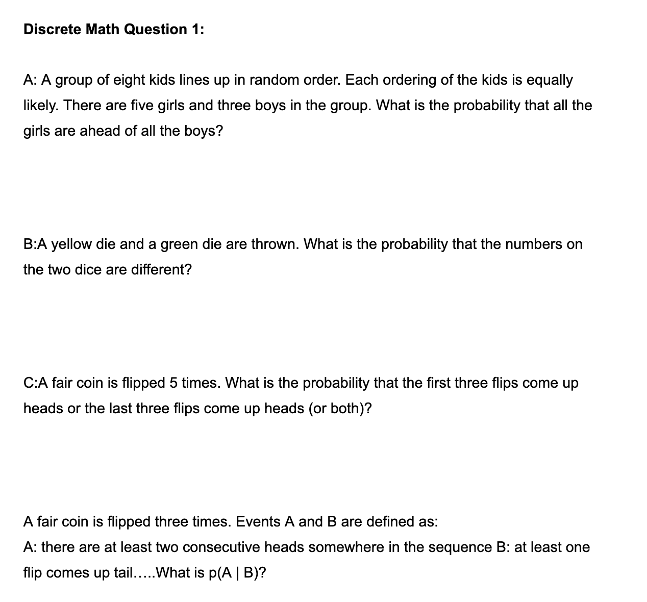 Solved Discrete Math Question 1 A A group of eight kids