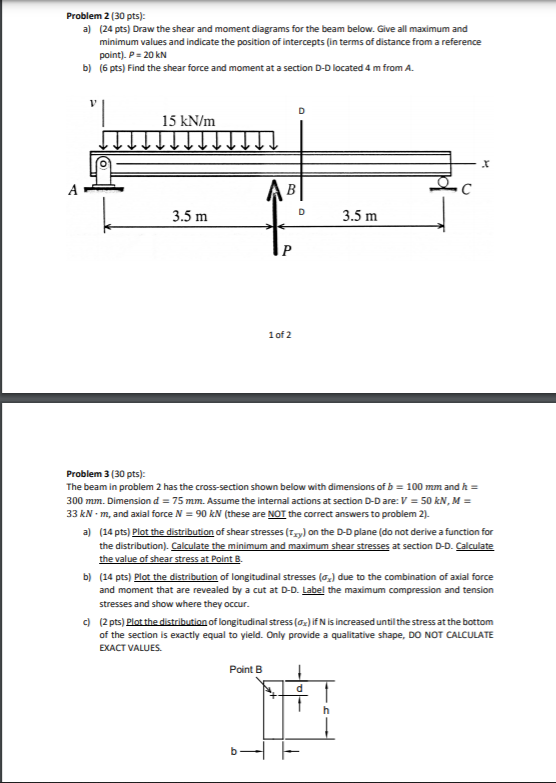 Solved Problem 3 (30 pts): The beam in problem 2 has the | Chegg.com