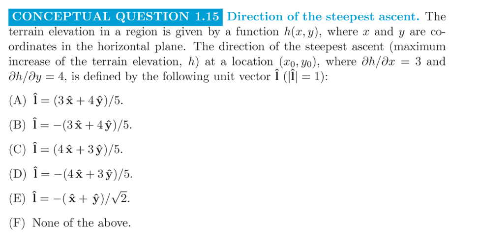 Solved CONCEPTUAL QUESTION 1.15 Direction of the steepest | Chegg.com