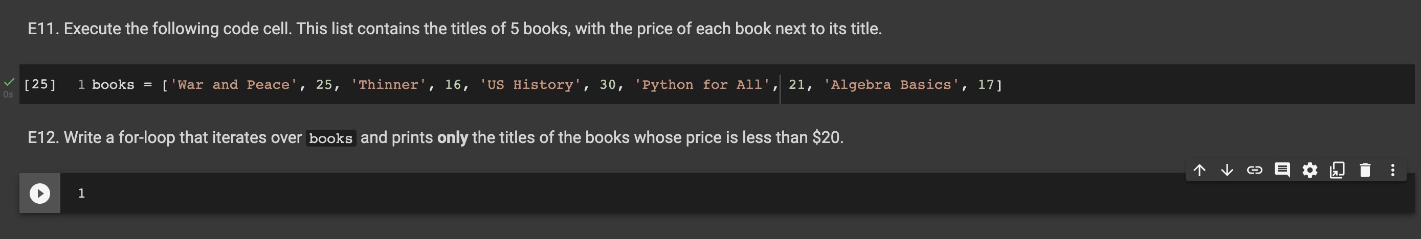 Solved E11. Execute the following code cell. This list | Chegg.com