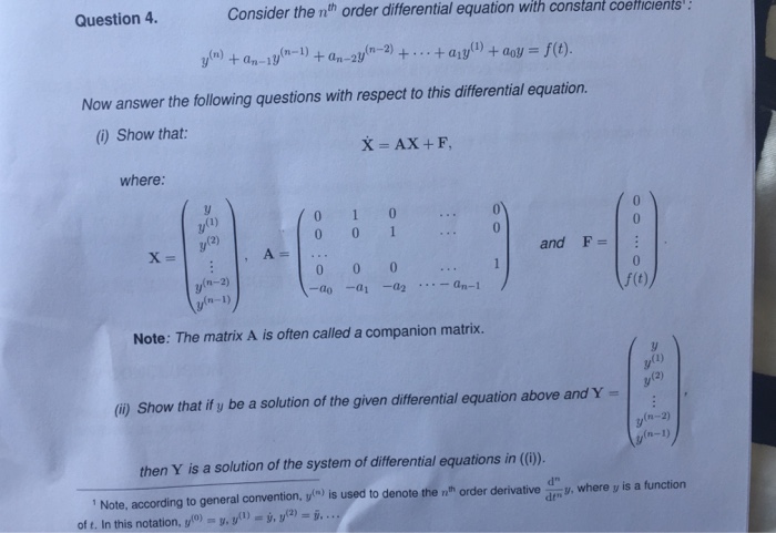 Solved Consider The Nth Order Differential Equation With