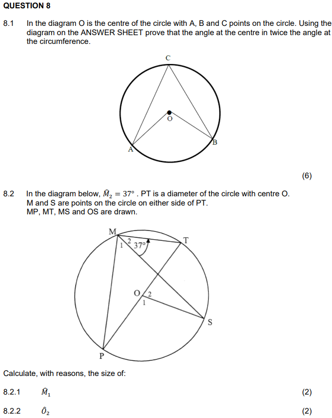 Solved QUESTION 8 8.1 In the diagram O is the centre of the | Chegg.com